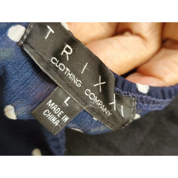 Trixxi Womens Small Polka Dot Mini Dress Navy White Flutter Sleeve Nautical L - Picture 9 of 13